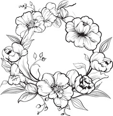 Whimsical Midnight Petal Outline Decor Logo Chic Floral Silhouette Black Vector Icon