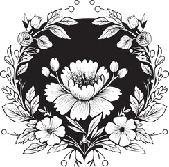 Chic Floral Silhouette Black Vector Icon Mystic Blooms Frame Decorative Emblem