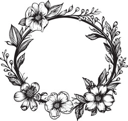 Harmonious Frame Flourish Decorative Black Logo Elegant Blossom Boundary Black Floral Frame