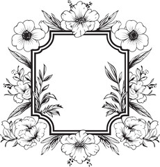 Mystic Blooms Frame Decorative Emblem Radiant Ebony Blossom Border Icon Design