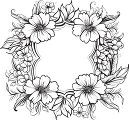 Midnight Majesty A Regal Crest Draped in Black Florals. Black Lace Blossom Intricate Elegance, Traced in Ink.