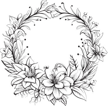 Whispering Midnight Bloom Frame Vector Icon Flora Silhouette A Timeless Elegance in Black.