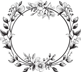 Intricate Vines Black Floral Frame Design Enchanting Petals Vector Logo in Black