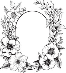 Elegant Floral Impressions Decorative Frame Logo Charming Bouquet Black Vector Icon Design