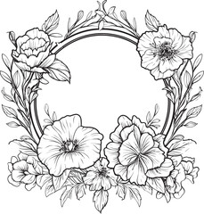 Timeless Bloom Black Floral Icon Design Botanic Whispers Vector Logo with Frame