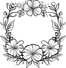Artistic Serenity Floral Frame Logo Whimsical Garden Black Vector Logo Icon