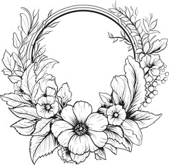 Whimsical Garden Black Vector Logo Icon Lavish Botanics Decorative Floral Frame Design