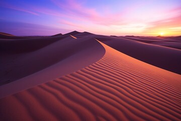 Fototapeta na wymiar Dusk descending upon the sand dunes in the Sahara Desert, Morocco, Africa