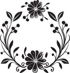 Graceful Petals Decorative Black Floral Frame Chic Garden Delight Vector Logo with Black Frame