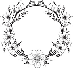 Intricate Bouquet Floral Vector Icon Design Graceful Petals Decorative Black Floral Frame