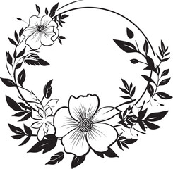 Floral Whispers Ornate Frame Logo in Black Stylish Petal Dance Floral Vector Icon