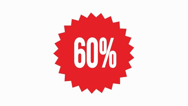 Red sale sticker 60% animation, Discount label Sale 60% Animated Tag for Marketing used for motion Graphics on White Background,4K	