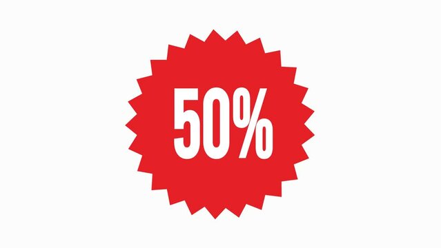 Red sale sticker 50% animation, Discount label Sale 50% Animated Tag for Marketing used for motion Graphics on White Background,4K	