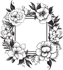 Harmonious Petal Frame Black Vector Emblem Elegant Blossom Surround Decorative Black Frame