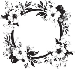 Whimsical Bloom Encompass Decorative Black Icon Enchanted Petal Boundary Black Floral Frame