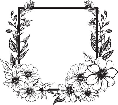 Whispering Bloom Enclose Black Floral Emblem Regal Petal Frame Decorative Black Icon