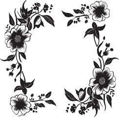 Radiant Petal Surround Black Floral Emblem Graceful Flower Frame Decorative Black Icon