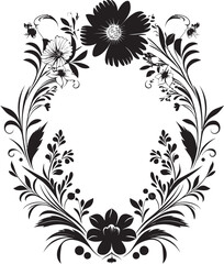 Sculpted Bloom Boundary Black Floral Emblem Gothic Floral Encircle Decorative Black Icon