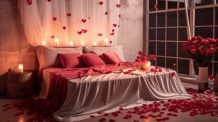 Whispers of Romance: A Bed Draped in Love for Valentine's Day