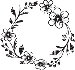 Fototapeta premium Petals in Elegance Black Frame Logo Blossom Waltz Vector Icon with Floral Frame