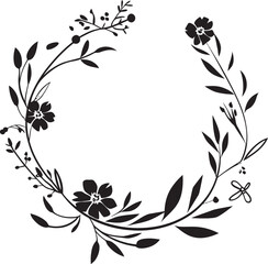 Artistic Bloom Cascade Floral Frame Logo Whimsical Floral Garden Black Vector Logo Icon