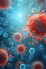 Vertical 3d concept the body attacks viral cells. Fighting coronavirus. Design for medical news and scientific articles