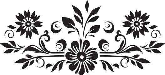 Structured Florals Geometric Tile Logo in Black Tessellated Patterns Black Vector Floral Icon