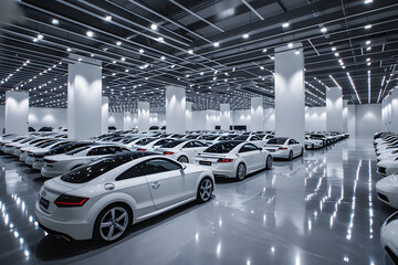 A lot of cars in a rows. Used car sales - obrazy, fototapety, plakaty