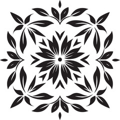 Fototapeta premium Tessellated Blooms Black Tile Floral Icon Floral Mosaic Patterns Geometric Vector Icon