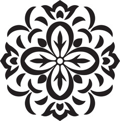 Floral Gridwork Geometric Vector Tile Logo Abstract Petal Patterns Black Floral Icon