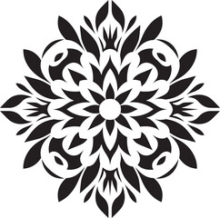 Patterned Florals Geometric Tile Logo in Black Symmetric Garden Black Vector Tile Icon