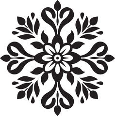 Structured Florals Black Tile Logo Design Floral Mosaic Geometric Emblem Icon
