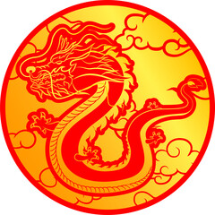Badge golden dragon chinese asia culture ancient animal design