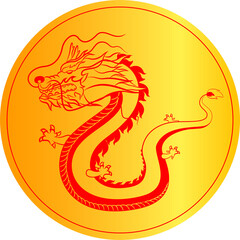 Badge golden dragon chinese asia culture ancient animal design