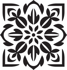 Abstract Floral Gridwork Geometric Vector Emblem Tessellated Beauty Black Floral Tile Icon
