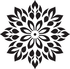 Floral Symmetry Geometric Emblem Icon Mosaic Petals Black Vector Floral Pattern