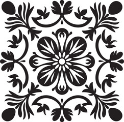 Fototapeta premium Patterned Petal Design Black Emblem Flower Geometry Vector Tile Icon