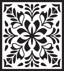 Fototapeta premium Tessellated Beauty Black Floral Tile Icon Structured Garden Vector Tile Design