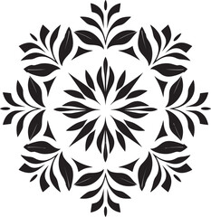 Botanical Symmetry Black Vector Floral Design Petal Geometry Geometric Floral Icon on Black Tile