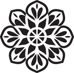 Geometric Bouquet Tile Design in Black Vector Logo Symmetric Florals Geometric Tile Floral Emblem