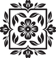 Floral Geometry Black Vector Tile Logo Geometric Blossoms Floral Tile Icon Design