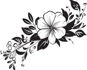 Botanical Strokes Hand Drawn Black Vector Logo Elegant Florals Handcrafted Design in Black