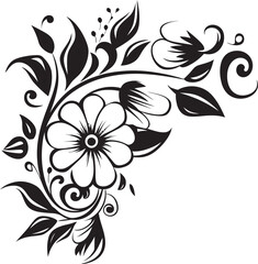 Artistic Flora Hand Drawn Black Vector Emblem Organic Elegance Floral Element in Black Logo