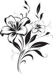 Chic Inked Petal Tales Handcrafted Floral Logo Vectors Nocturnal Petal Harmony Hand Drawn Black Floral Vectors