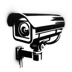 surveillance camera in stencil-art style,black and white, generative ai
