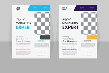 Corporate business flyer template design set with blue, orange,  color. marketing, business proposal, promotion, advertise, publication, cover page. new digital marketing flyer set