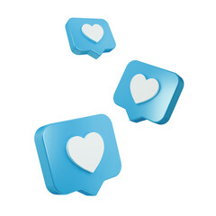 Heart in blue speech bubble icon isolated on a empty background. Love like heart social media notification icon. Emoji, chat and Social Network. 3d rendering, 3d illustration