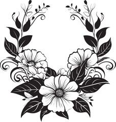Noir Petal Whispers Handcrafted Black Vector Emblem Designs Vintage Inked Flora Noir Floral Emblem Chronicles