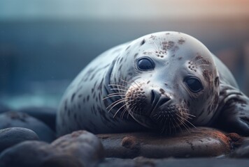seal lies on the rocks
