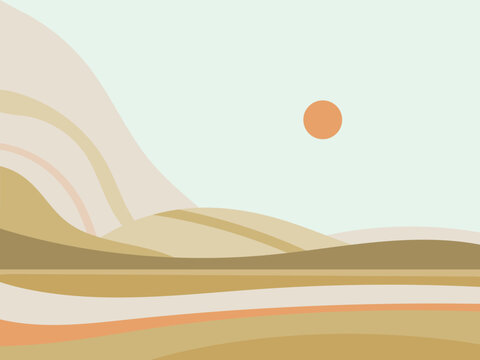 Flat vector illustration of a minimalist desert landscape